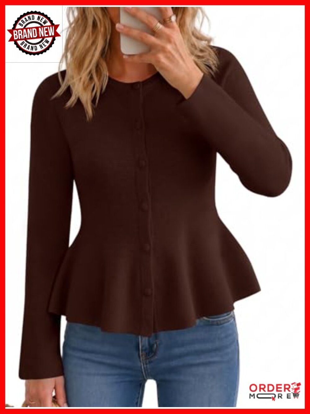 Peplum Ruffle Cardigan Button Down Knit Sweater